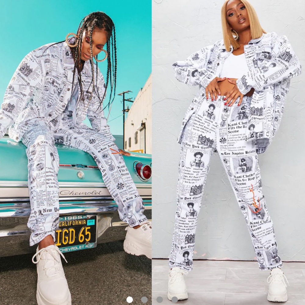 KARL KANI Monochrome Newspaper Straight Leg Jeans